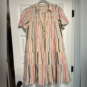 Anthropologie like-new, worn once, striped tiered short sleeve mini shirt dress